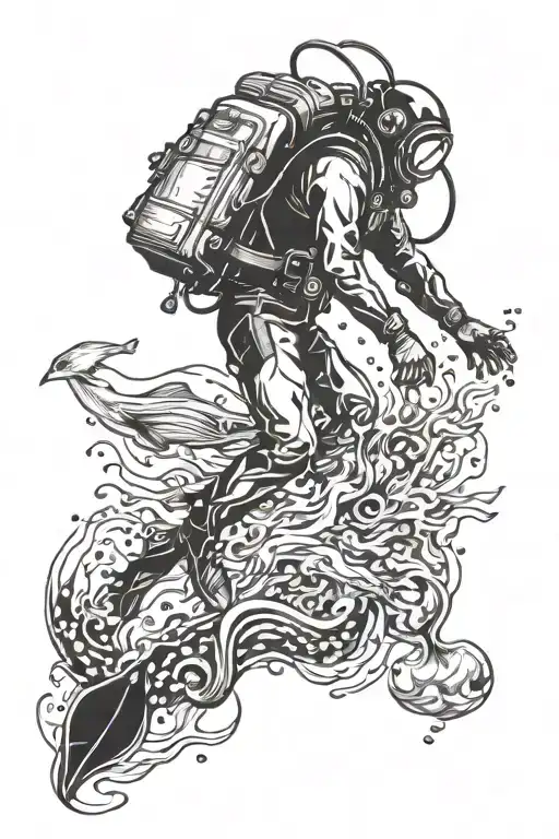 scuba diver surreal scene tattoo design idea