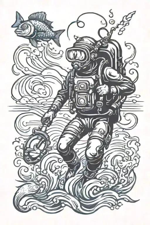 scuba diver surreal scene tattoo design idea