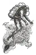 scuba diver surreal scene tattoo design idea