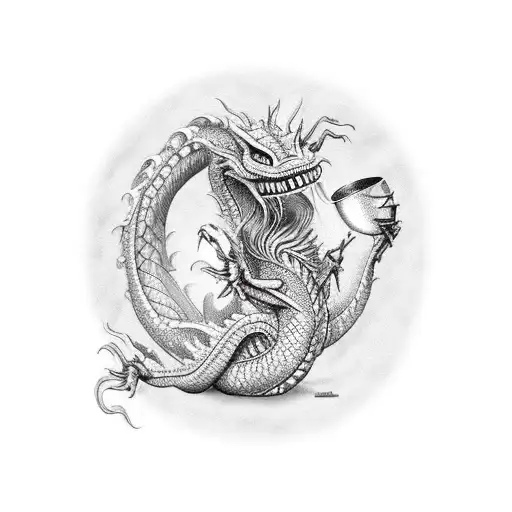 alien dragon drink popcorn tattoo design idea