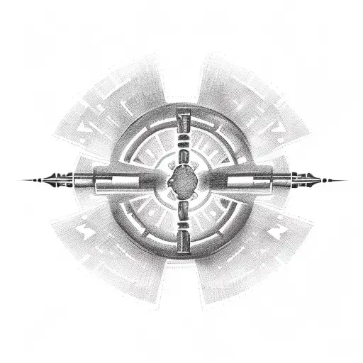 A dotwork tattoo of a Jedi lightsaber with the word 'LAEA' written in Aurebesh script around it. tattoo design idea