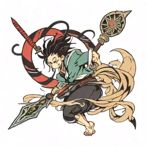 A tatto on the back about demon slayer anime. Something that represent the hashiras and Tanjiro tattoo design idea