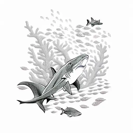 Shark with Underwater Coral Reef tattoo design idea