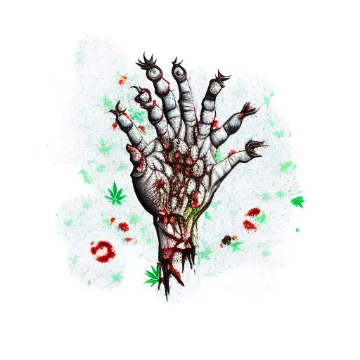 zombie hand with weed joint doodle tattoo design idea