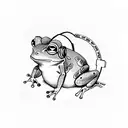 a cute frog wearing a headphone tattoo design idea