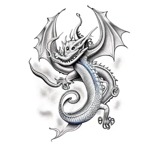 dragon with blue eyes and octapus tattoo design idea
