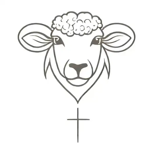 A minimalist design of a sheep with a cross in the background, symbolizing the client's love for sheep and their Christian faith tattoo design idea