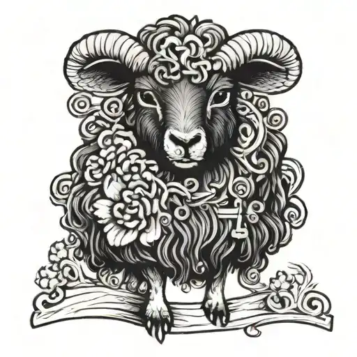 small black sheep then a cross then a small white sheep  tattoo design idea