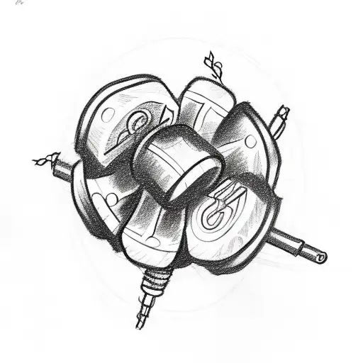 A sketch-style tattoo of a gym dumbbell intertwined with a blooming flower tattoo design idea