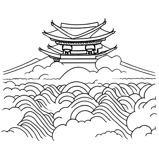 red torii gate, blue sky, mount fuji tattoo design idea