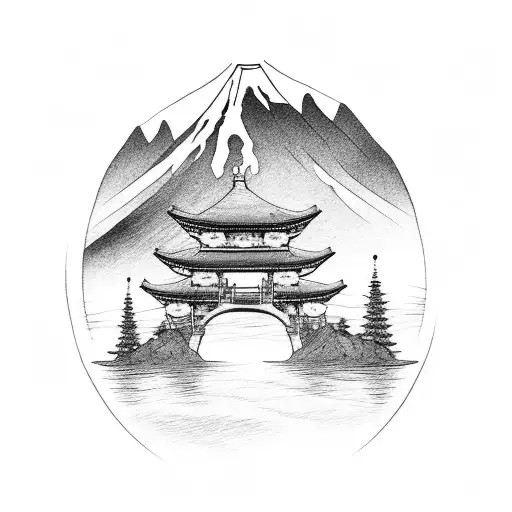 mount fuji with torii gate tattoo design idea
