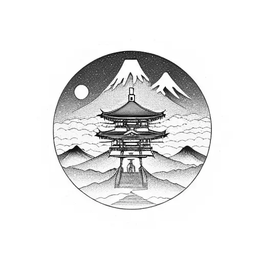 big mount fuji small torii gate tattoo design idea