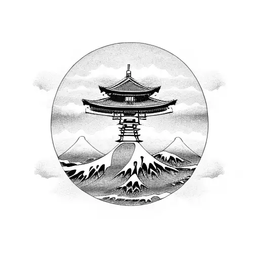 mount fuji torii gate great wave tattoo design idea