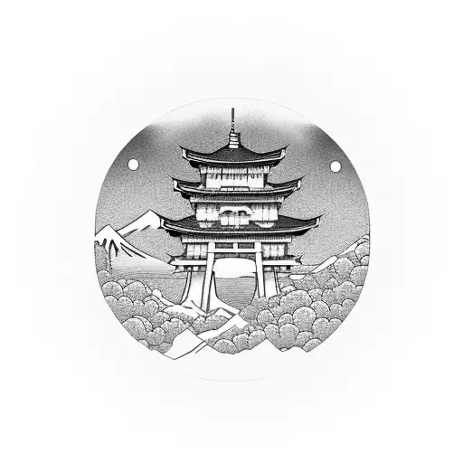 torii gate with mount fuji background tattoo design idea