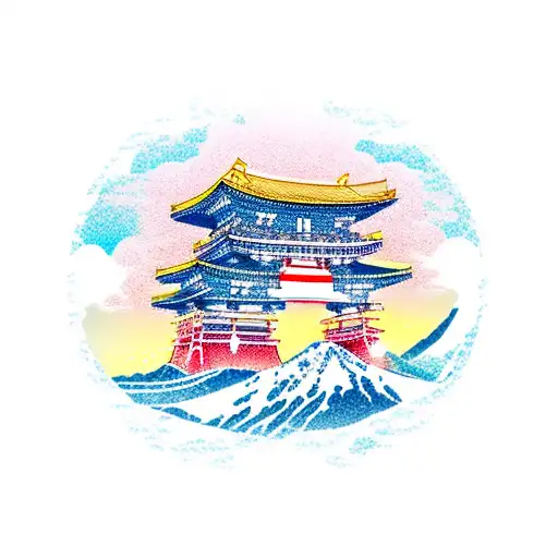 mount fuji torii gate wave tattoo design idea
