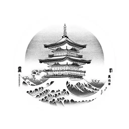 mount fuji torii gate great wave off kanagawa tattoo design idea