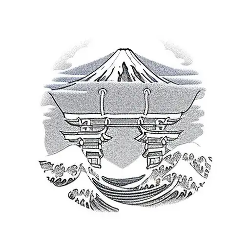 mount fuji torii gate great wave tattoo design idea