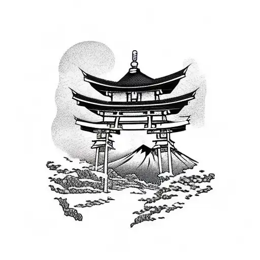 mount fuji with torii gate background tattoo design idea
