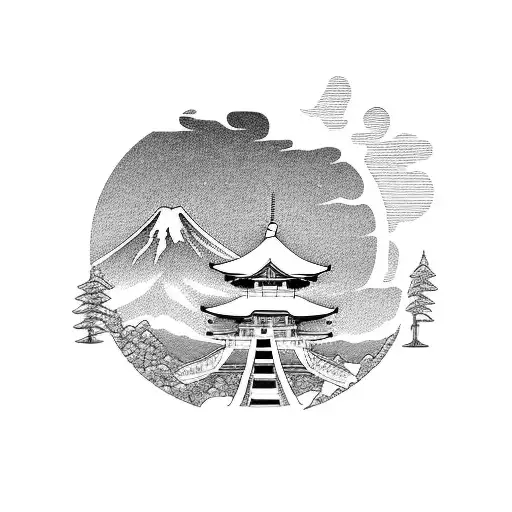 mount fuji with torii gate tattoo design idea