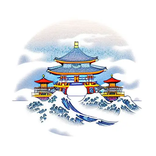 mount fuji torii gate great wave tattoo design idea