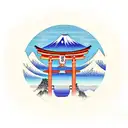 torii gate with mount fuji background tattoo design idea
