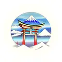 torii gate with mount fuji background tattoo design idea