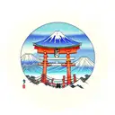 torii gate with mount fuji background tattoo design idea