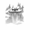 torii gate red with mount fuji background tattoo design idea