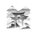 torii gate red with mount fuji background tattoo design idea