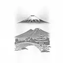 torii gate red with mount fuji background tattoo design idea