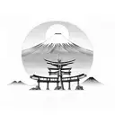 torii gate red with mount fuji background tattoo design idea