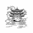 torii gate with mount fuji background black and white tattoo design idea