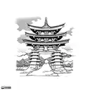 torii gate with mount fuji background black and white tattoo design idea