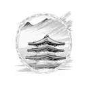 red torii gate, blue sky, mount fuji tattoo design idea