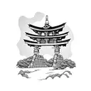 torii gate with mount fuji background black and white tattoo design idea