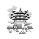 torii gate with mount fuji background black and white tattoo design idea