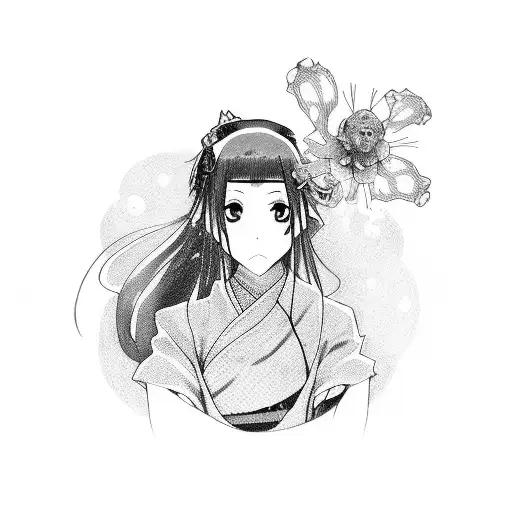 anime girl with kimono holding a samurai tattoo design idea