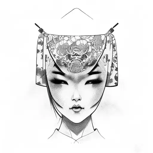 woman with kimono holding a samurai tattoo design idea
