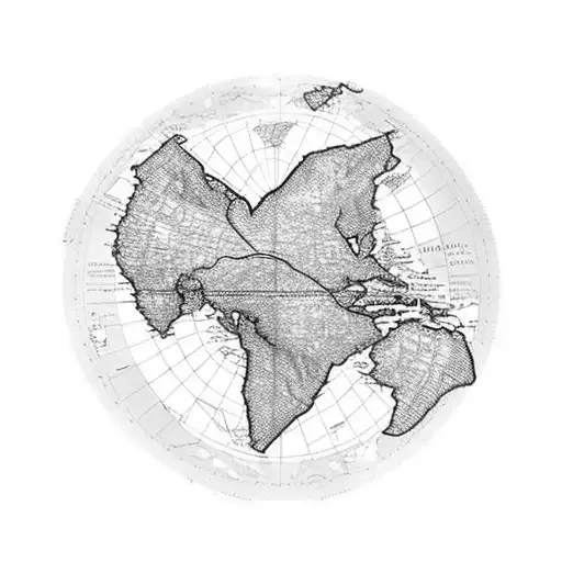 A heart-shaped world map tattoo with delicate black-grey shading, symbolizing the client's love for travelling and their passion for embracing life. tattoo design idea