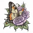 Butterfly and Purple Rose tattoo design idea