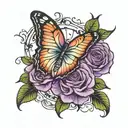 Butterfly and Purple Rose tattoo design idea