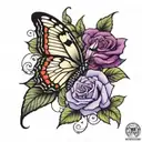 Butterfly and Purple Rose tattoo design idea