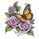 Butterfly and Purple Rose tattoo design idea