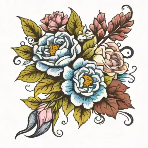 October September August March birth flower bouquet  tattoo design idea