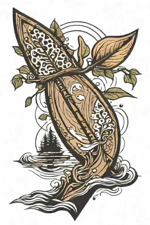 tree and canoe paddle tattoo design idea