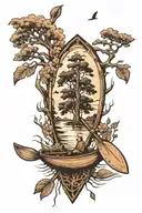 tree and canoe paddle tattoo design idea