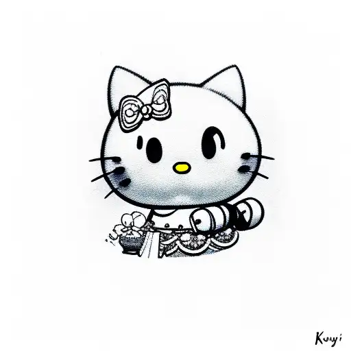 karumi from hello kitty in gorh style tattoo design idea