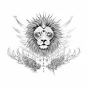 A celestial lion with wings and a crown of thorns tattoo design idea
