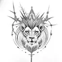 A celestial lion with wings and a crown of thorns tattoo design idea