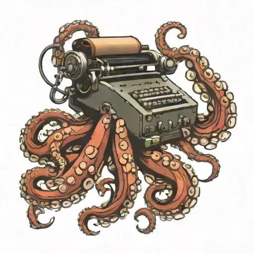 typewriter and octopus tentacles tattoo design idea